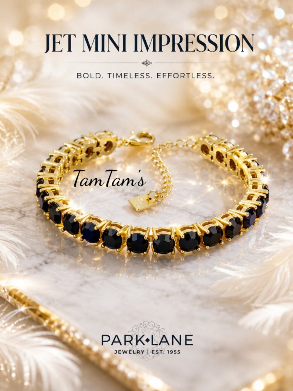 Park Lane Limited Edition Mini Jet Black Matte Gold Impression Tennis Bracelet
